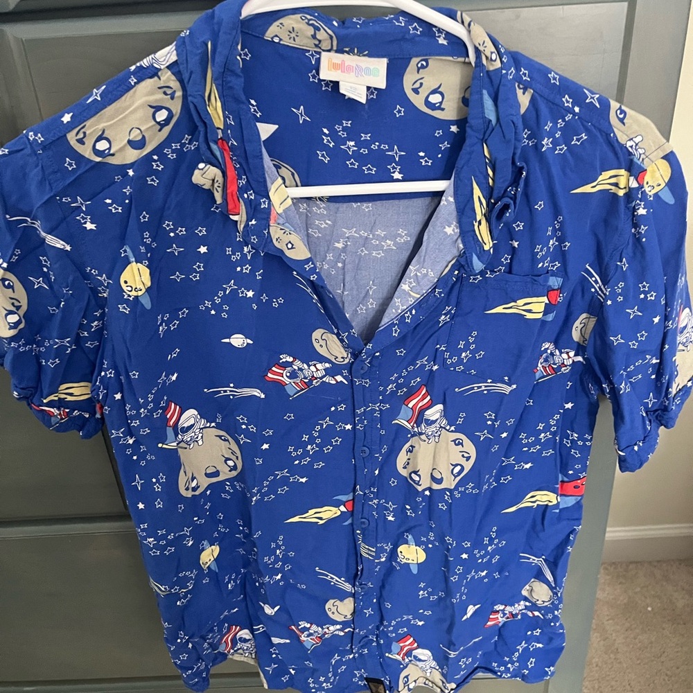 LuLaRoe Kids Cosmic Blue Button Down Shirt